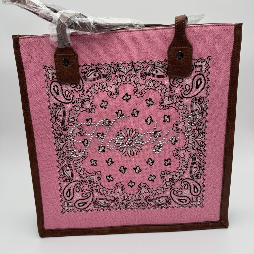 Montana West Bandana Rhinstone "Howdy" Conceal Carry Tote Bag‎ Pink Western NWT